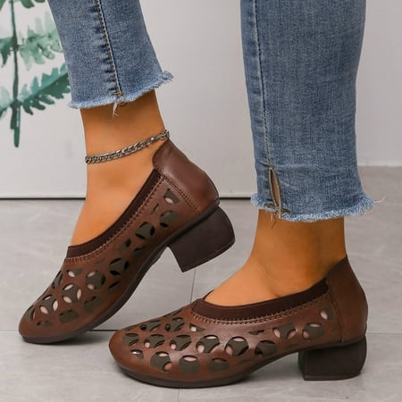 

christmas leisure women s summer hollow out non slip high heels round toe breathable slip on lazy leather shoes