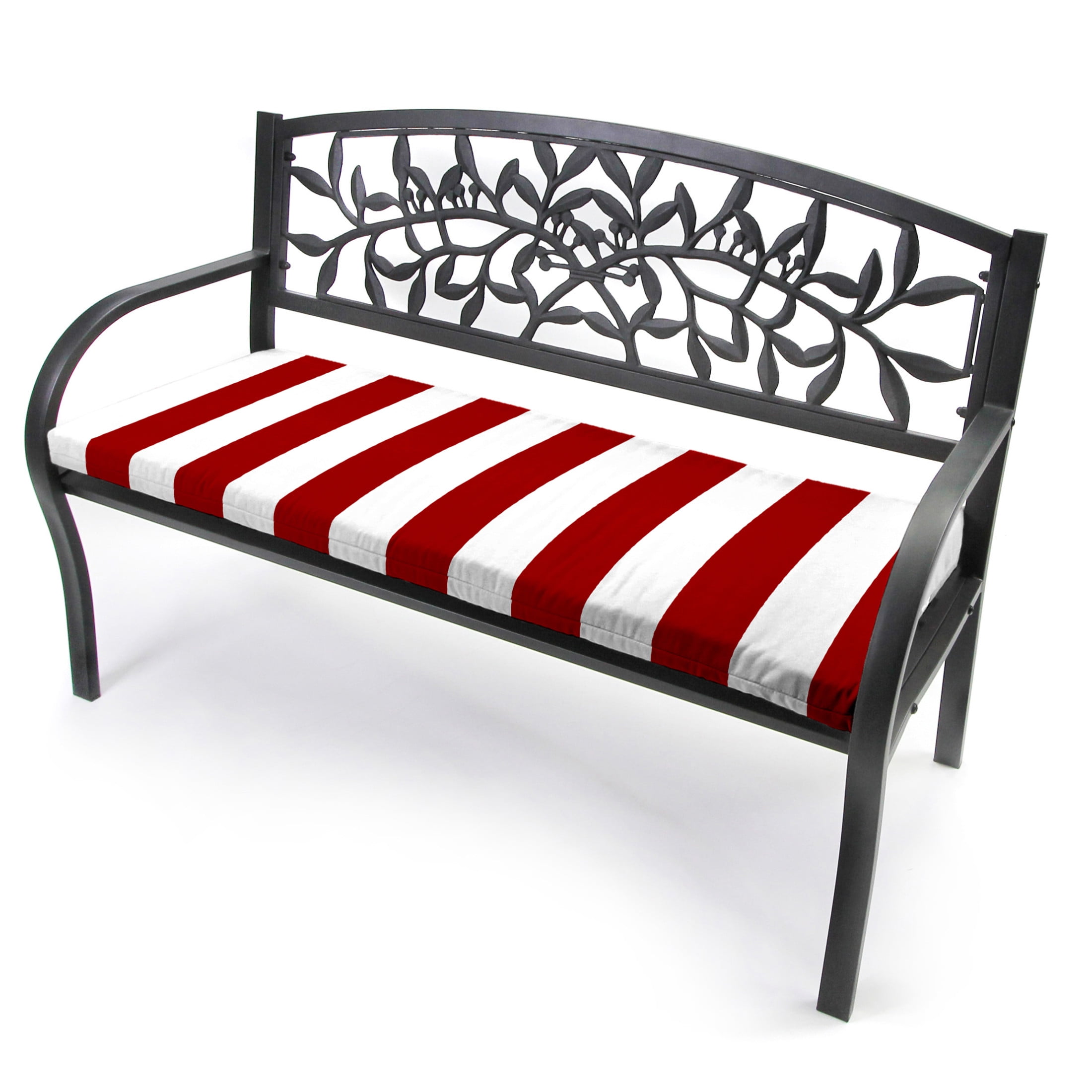 Jordan Manufacturing 48" x 18" Cabana Red Stripe Rectangular Outdoor Settee Swing Bench Cushion with Ties
