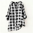 thumbnail image 2 of BUIGTTKLOP Plus Size Cotton Linen Tops for Women Button down Plaid Shirts Casual V Neck Dressy Blouses Solid Color Tunic Tops, 2 of 6