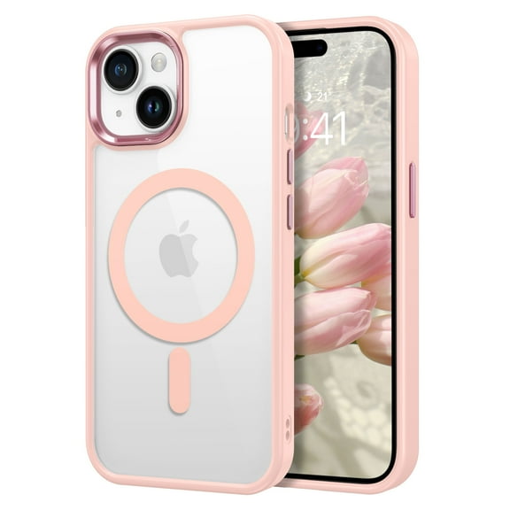 DUEDUE iPhone 15 Case 6.1", Compatible with MagSafe, Magnetic Slim Clear Matte Shockproof Case For iPhone 15 Case, Pink
