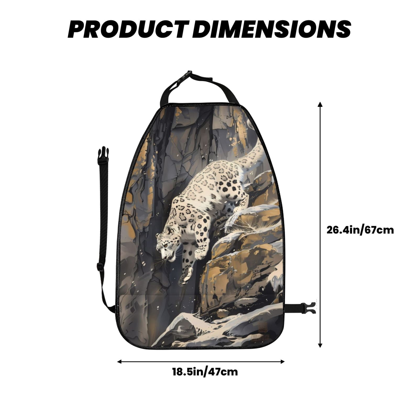 Kdxio Graceful Snow Leopard Print 2 Pack Car Kick Mat Seat Cover Back Protector Mat with Pockets for Organizer Backseat Protector and Storage Anti Kick Pad for Vehicles
