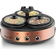 thumbnail image 4 of MegaChef Round Triple 1.5 Quart Slow Cooker and Buffet Server in Brushed Copper and Black Finish with 3 Ceramic Cooking Pots and Removable Lid Rests, 4 of 6