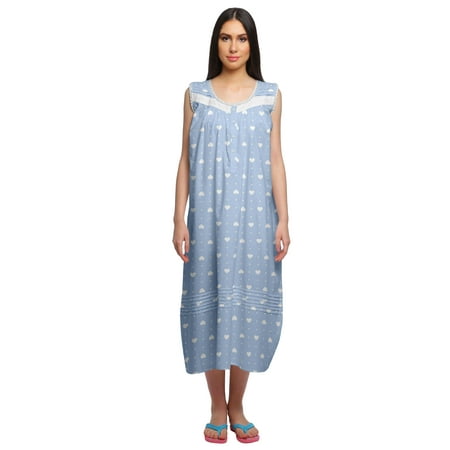 

Moomaya Womens Lace Border Sleepwear For Ladies Button Placket Nightdress