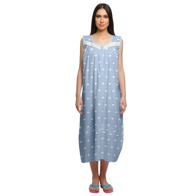Moomaya Chemise de Nuit d'Allaitement à Col Rond Imprimé pour Femmes en Coton