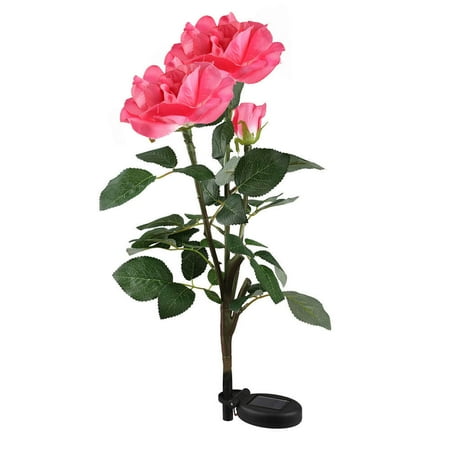 

Mqlnutr Outdoor Realistic Solar Garden Light 3 Heads Rose Flower for Garden Patio Yard