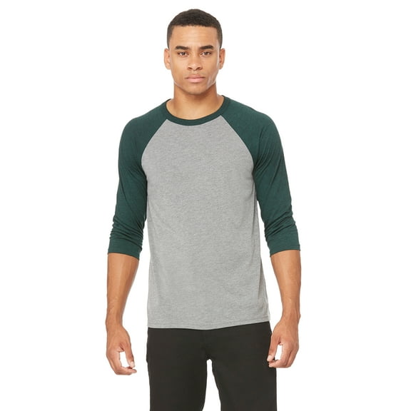 Unisex 3/4 Sleeve Baseball Tee , 3200 , GREY/ EMERLD TRB , Small