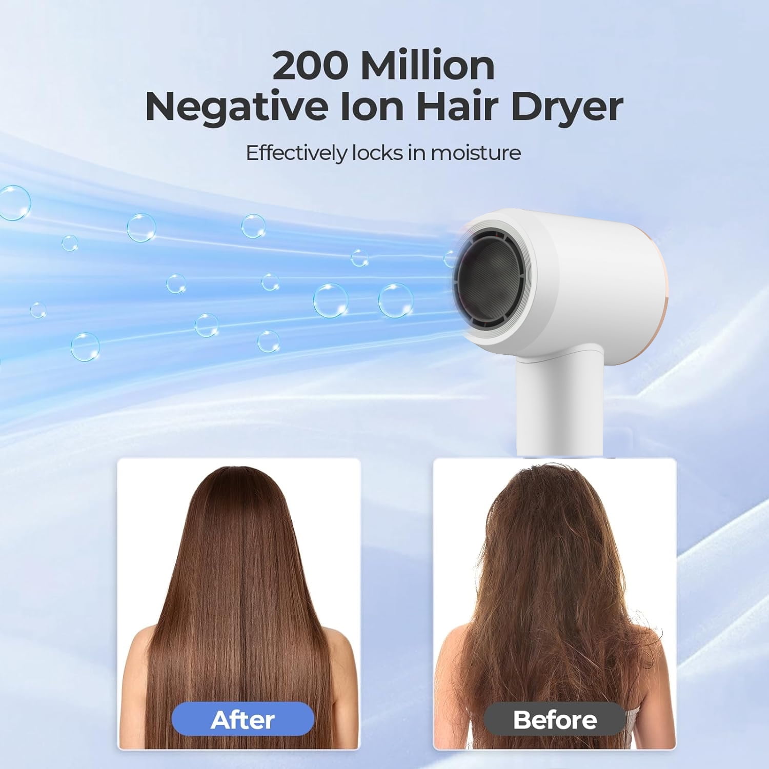 Hair Dryer, 160000 RPM Small High-Speed Travel Portable Blow Dryer for Curly Straightener Hair, Professional Quiet Negative Ionic Hair Dryer Nozzle, White