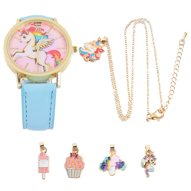 1 Ensemble de 6 Pcs Montre à Quartz pour Enfants Dessin Animé Licorne Collier Montre à Quartz