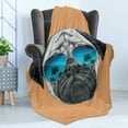 thumbnail image 4 of Pug Soft Flannel Fleece Throw Blanket, Dog Reflecting Aviators Palm Trees Tropical Environment Cool Pet Animal, Cozy Plush for Indoor and Outdoor Use, 50" x 70", Black Orange Blue, by Ambesonne, 4 of 5