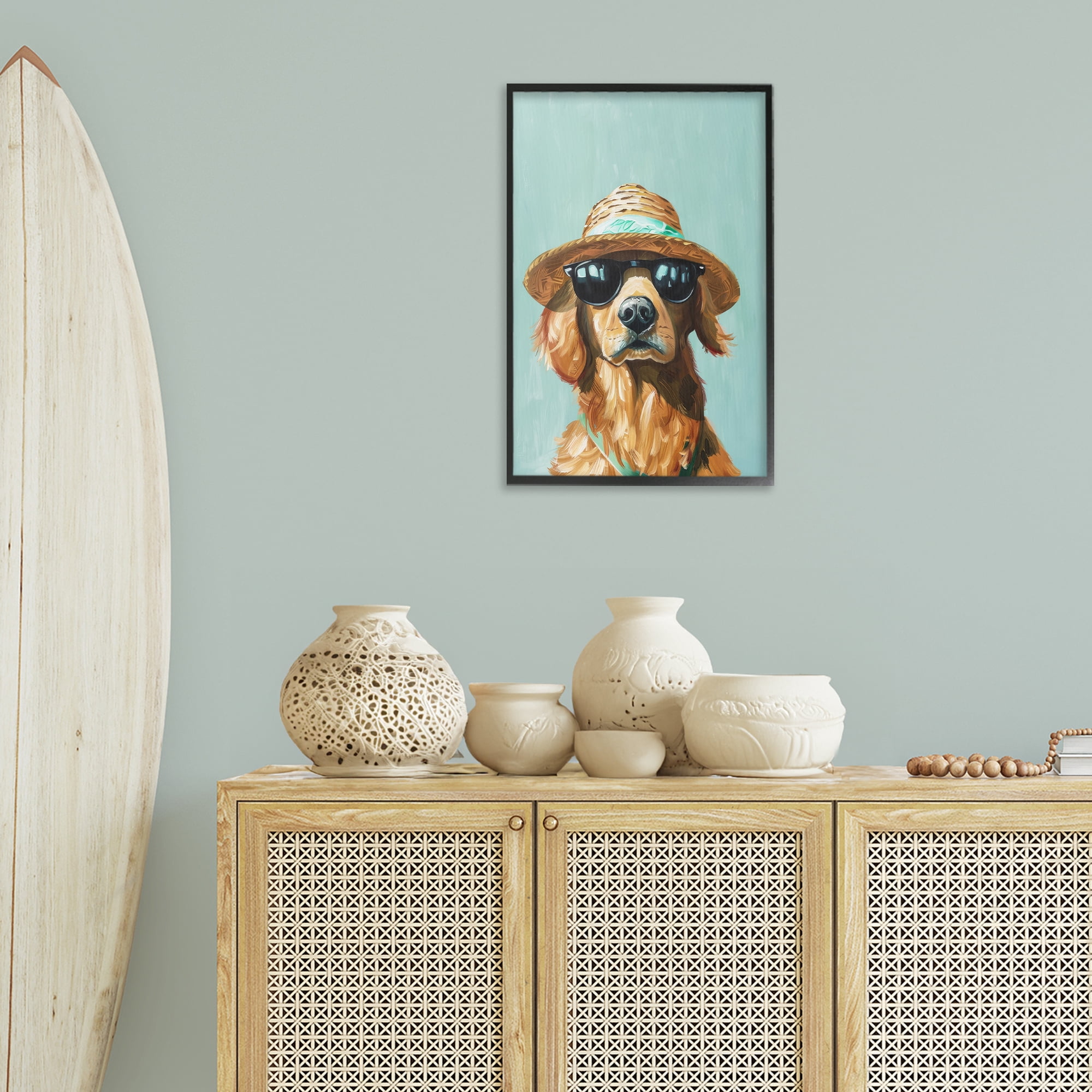 Stupell Industries Beach Ready Dog Animals & Insects Painting Black Framed Art Print Wall Art, 16 x 24
