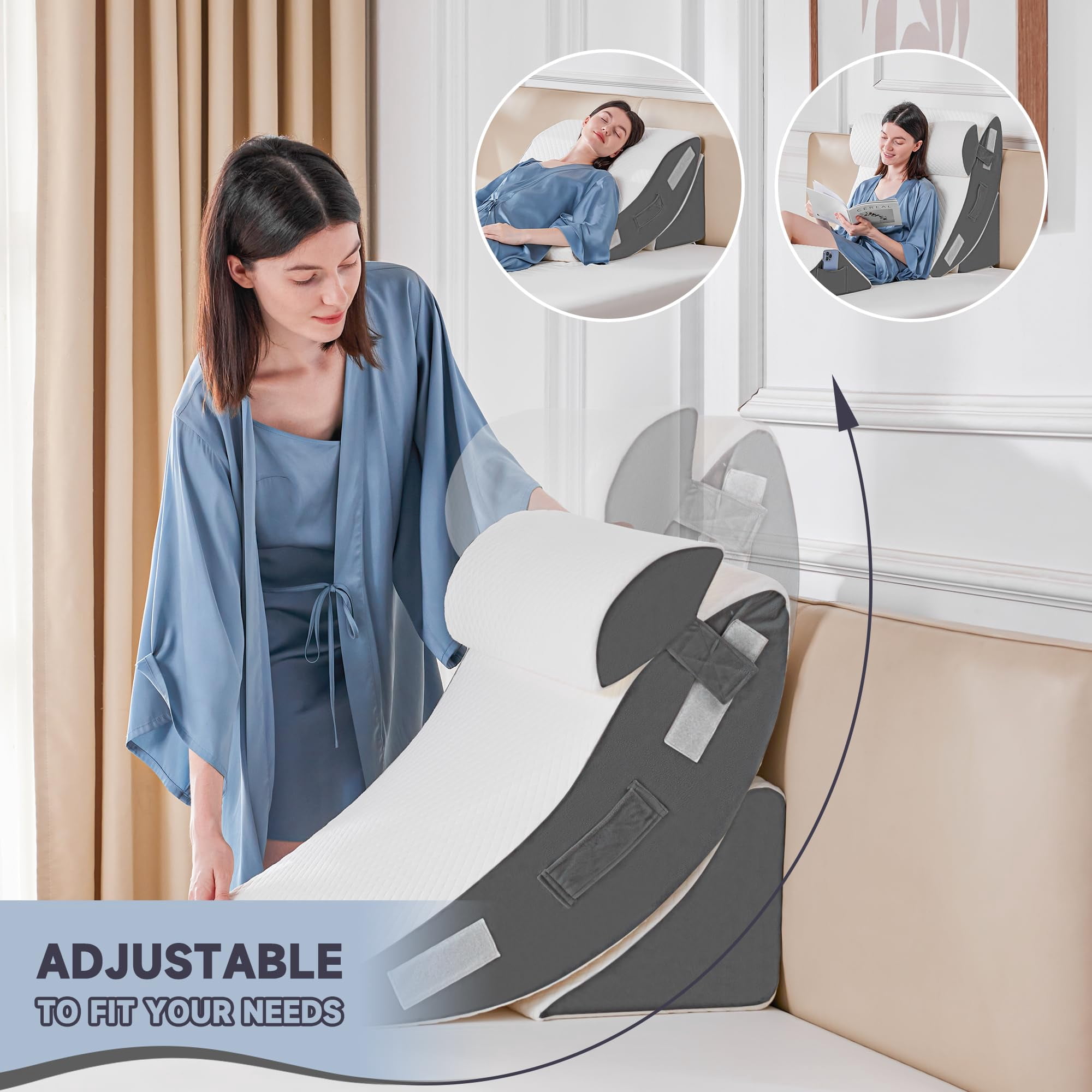 4pcs Bed Wedge Pillow Set For Sleeping  Foam Body And Leg Triangle Adjustable Support - Acid Reflux Pillows