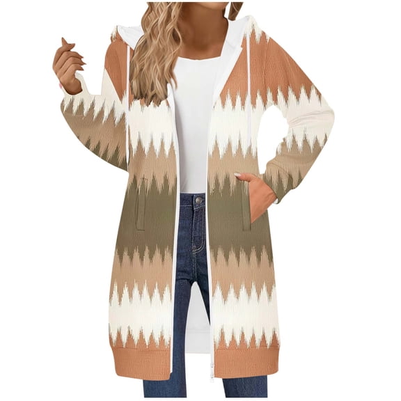 Ashirexll Zip Up Hoodie Womens Long Sleeve Tops Casual Loose Printed Hooded Sweatshirt with Double Zipper Pocket Fashion