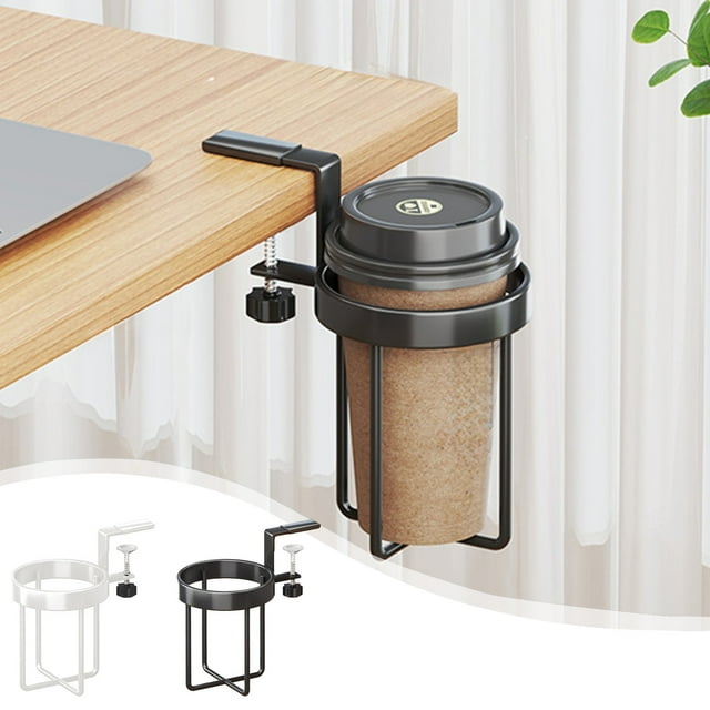 Portavasos lateral de escritorio Estante para planchas | Abrazadera ajustable colgante | Cabe en los escritorios, la litera superior del dormitorio | Blanco Negro | Ahorro de espacio, resistente al
