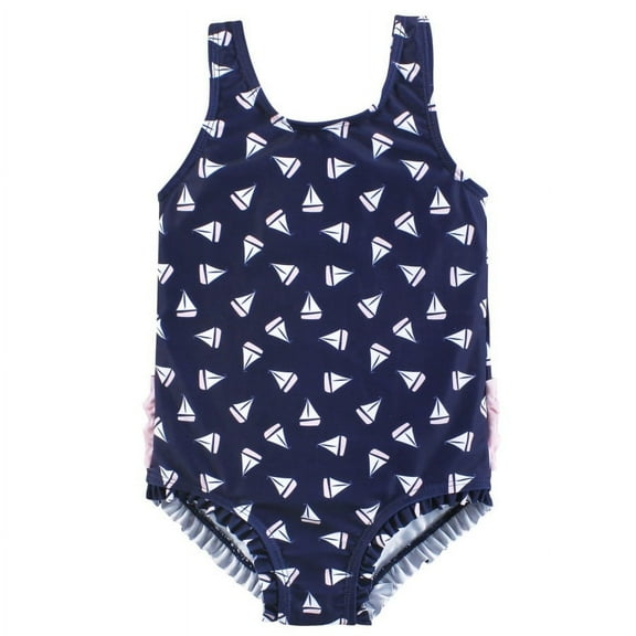 Hudson Baby Girls Toddler Swimsuit, Navy Sailboats, 2T