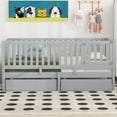 thumbnail image 6 of Twin Size Solid and Stable Wood Daybed with Fence Guardrails and 2 Drawers, Split Into Independent Floor Bed & Daybed (Gray), 6 of 16