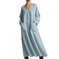 thumbnail image 2 of Bixock Summer Casual Dresses for Women Solid Color Collar Long Sleeve Maxi Dress Side Pocket Plus Size Dress Loose Ankle Length Loungewear Shirt Beach Vacation Dresses, 2 of 4