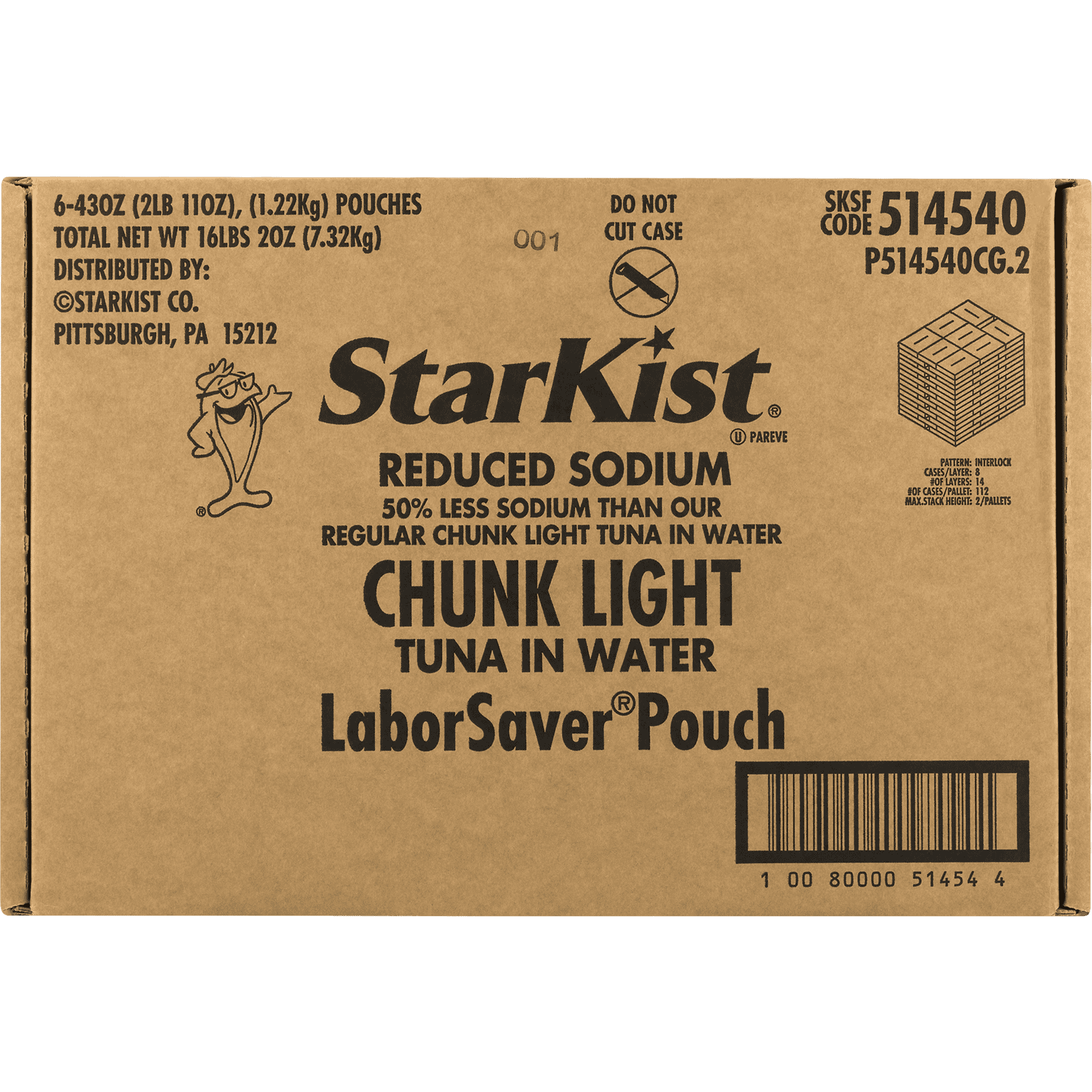 StarKist® Reduced Sodium Chunk Light Tuna In Water - 43 oz Pouch (6-Pack)