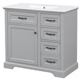 thumbnail image 3 of Christopher Knight Home 36" Bathroom Vanity, Ceramic Sink, 2 Tip-out Storage Drawers, Soft Close Doors, Light Gray, 3 of 13