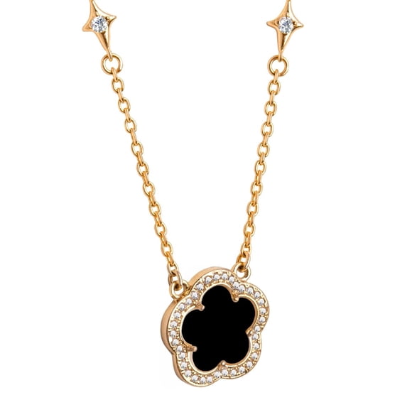 Collar con dije de trebol onix chapa de oro 18k