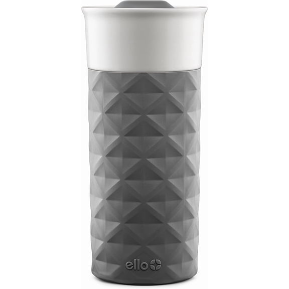 Ogden Ceramic Travel Mug with Splash-Resistant Slider Lid and Protective Silicone Boot, Perfect for Coffee or Tea, BPA Free, Dishwasher Safe, Gray, 16 oz, 758-0438-040