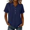 thumbnail image 2 of YanHoo Summer Shirts for Women Lapel Button Up Short Sleeve T-Shirts Loose Fit Pullover Tops Casual Solid Color Tee, 2 of 8