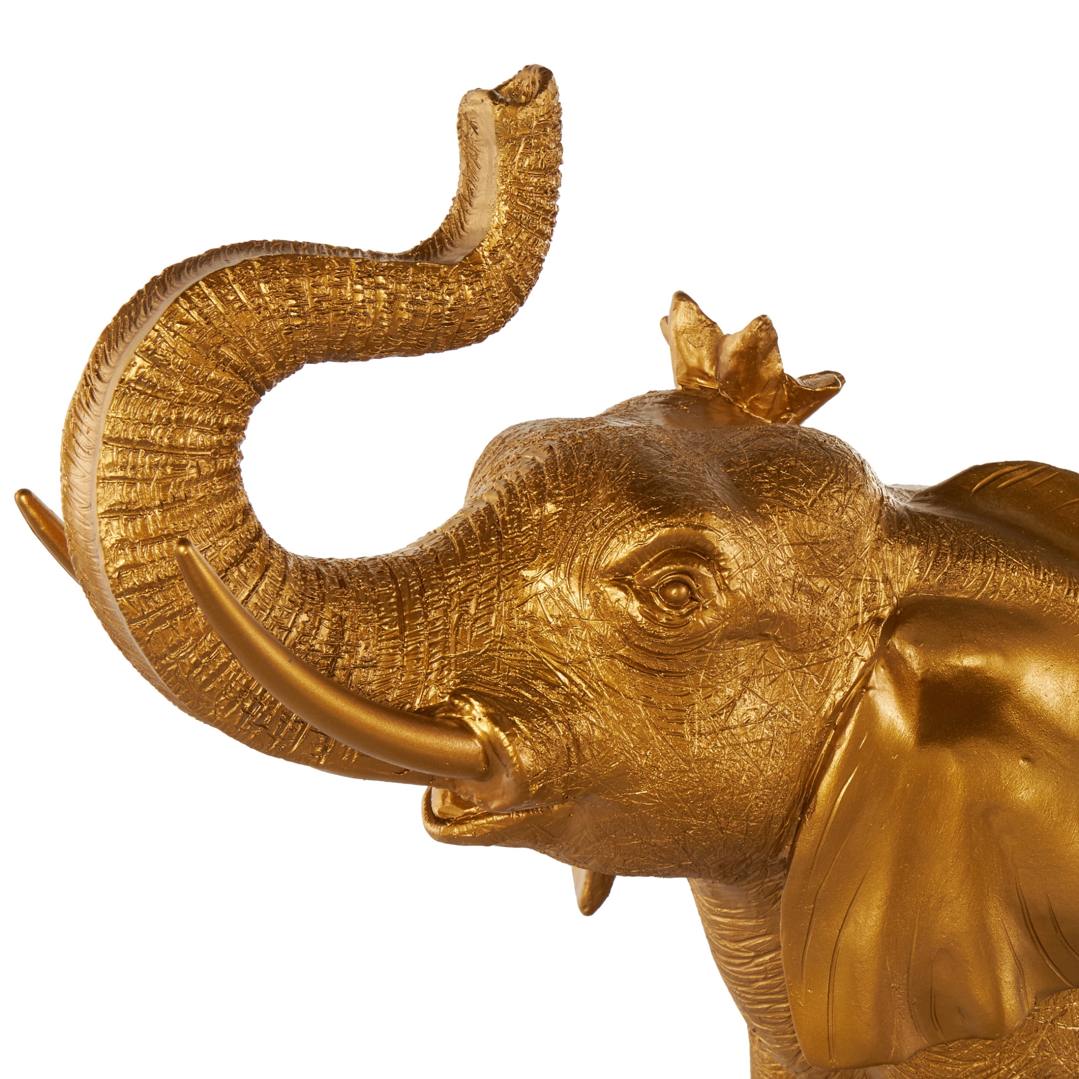 22" x 19" Gold Resin Walking Elephant Sculpture with Floral Accents, by DecMode