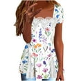 thumbnail image 3 of BiZtdJrK Womens Cutout Lace Tees Shirts Summer Casual Square Neck Short Sleeve Blouses Shirt Fashion Floral Print Pullover Beach Tops White XXL, 3 of 8