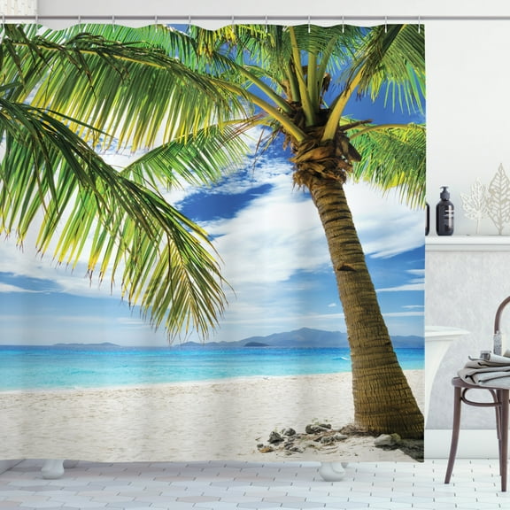 Lonely Palm Tree  Sand Beach Isolated Philippines Hot Coastline, Bathroom Accessories, 69W X 70L Inches, By Ambesonne