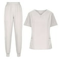 thumbnail image 2 of Uniforme De Enfermera,Scrubs for Women Set, Stretchy V-Neck Top & Jogger Pants with Multi-Pocket Yoga Waistband - White - XXL, 2 of 4