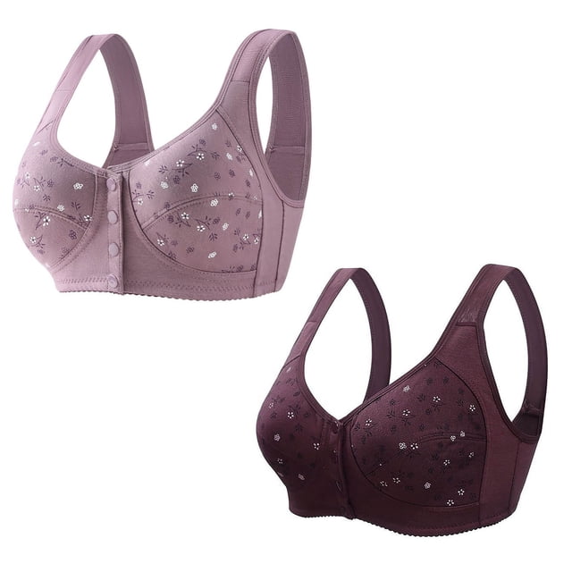 ameIAEA 2 Pcs Women Front Closure Bras Push Up Button Bra Full Coverage No Underwire Everyday Bra