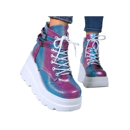 

Wazshop Womens Chunky Shoes Ankle Boots Thick Lace Up Booties Zipper Fashion Shoes Size