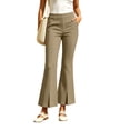 thumbnail image 5 of CQONEPT Women's Split Hem Flare Pants Elastic Waist Casual Office Elegant Cropped Dress Pant Trousers with Pockets Khaki M, 5 of 7