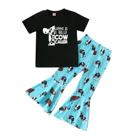 

Girl Stuff Summer Outfit Girls Size 6 Toddler Girls Summer Short Sleeve Letter Cow Prints Tops Pants 2PCS Outfits Clothes Set For Children Clothes