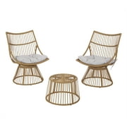 Jabe Wicker Outdoor 2 Seater Chat Set with Cushion, Light Brown and Beige