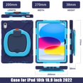 thumbnail image 2 of iPad 10th Generation Case 2022 10.9 inch A2696 A2757 A2777, TECH CIRCLE Heavy Duty Rugged Silicone Case with Swivel Ring Stand/Stable Kickstand/Shoulder Strap/Pencil Holder, Navy+Blue, 2 of 10