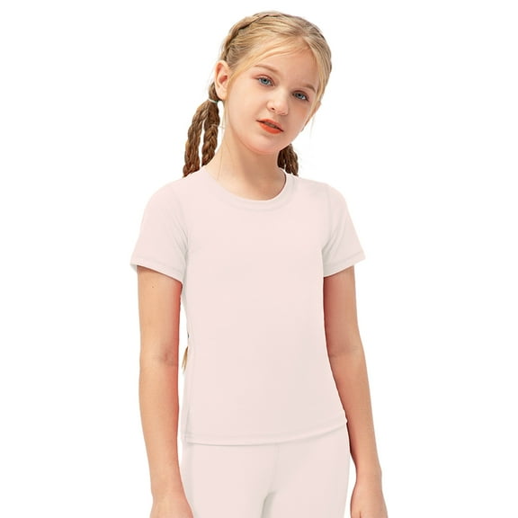 GYRATEDREAM Girls Athletic Shirts Short Sleeve Quick Dry Crewneck Tee Activewear Performance T-Shirt for Kids 5-12Y