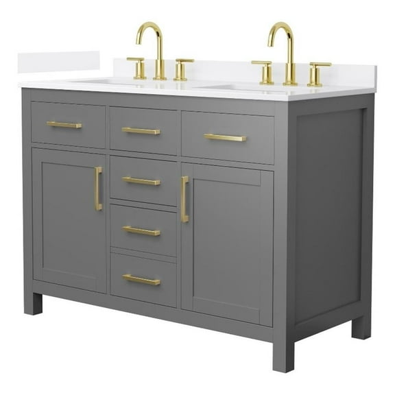 Beckett 48" Dark Gray Double Vanity & White Quartz Top (3-Hole) & Gold Trim
