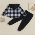 thumbnail image 4 of Boys Ripped Drawstring Pants Set with Long Sleeve Hooded Plaid Tops, 4 of 9