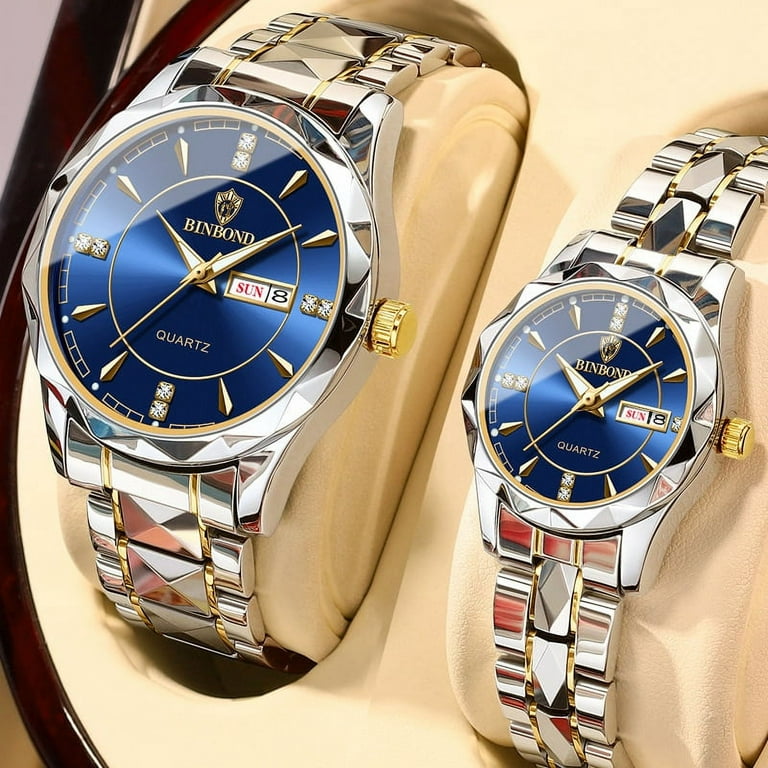 Couple Watch 2024 New Rhombus Design Quartz Wristwatch for Men Women Automatic Date Week Stainless Steel Lover s Watch Gifts 4
