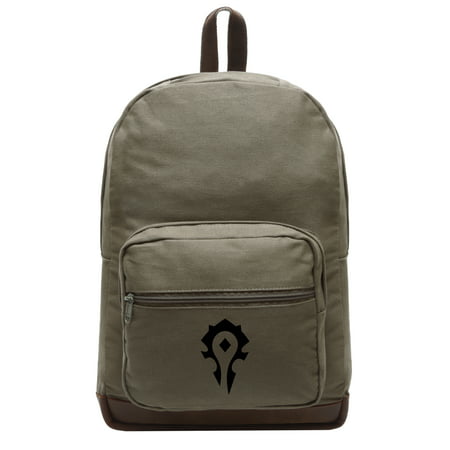 World of Warcraft Horde Canvas Teardrop Backpack with Leather Bottom (Best Places To Backpack In The World)
