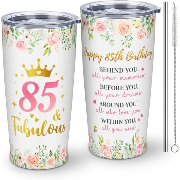 85th Birthday Gifts for Women, Gifts for 85 Year Old Woman, 85th Birthday Party Decorations, 85th Birthday Gifts for Mother In Law Tumbler With Lid and Straw 20oz 1pc