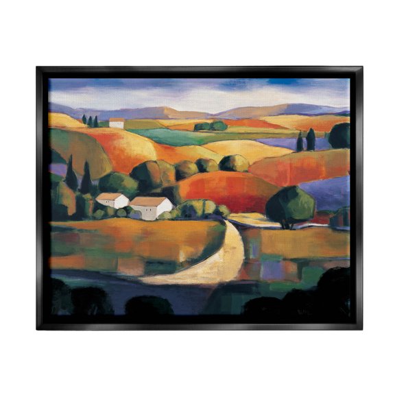 Modern Rolling Hills Countryside Landscape Painting Jet Black Framed Art Print Wall Art