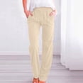 thumbnail image 2 of Linen Pants Women Summer 2026 Casual High Waisted Drawstring Pant Cotton Straight Wide Leg Lounge Trousers with Pockets, 2 of 5