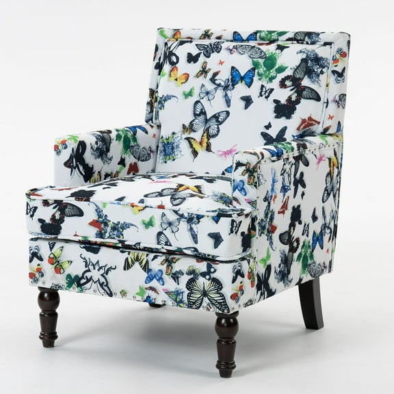 S-HOME Vintage Upholstered Accent Chair in Green and White Striped Pattern, Comfortable Linen Fabric, Perfect for Living Room