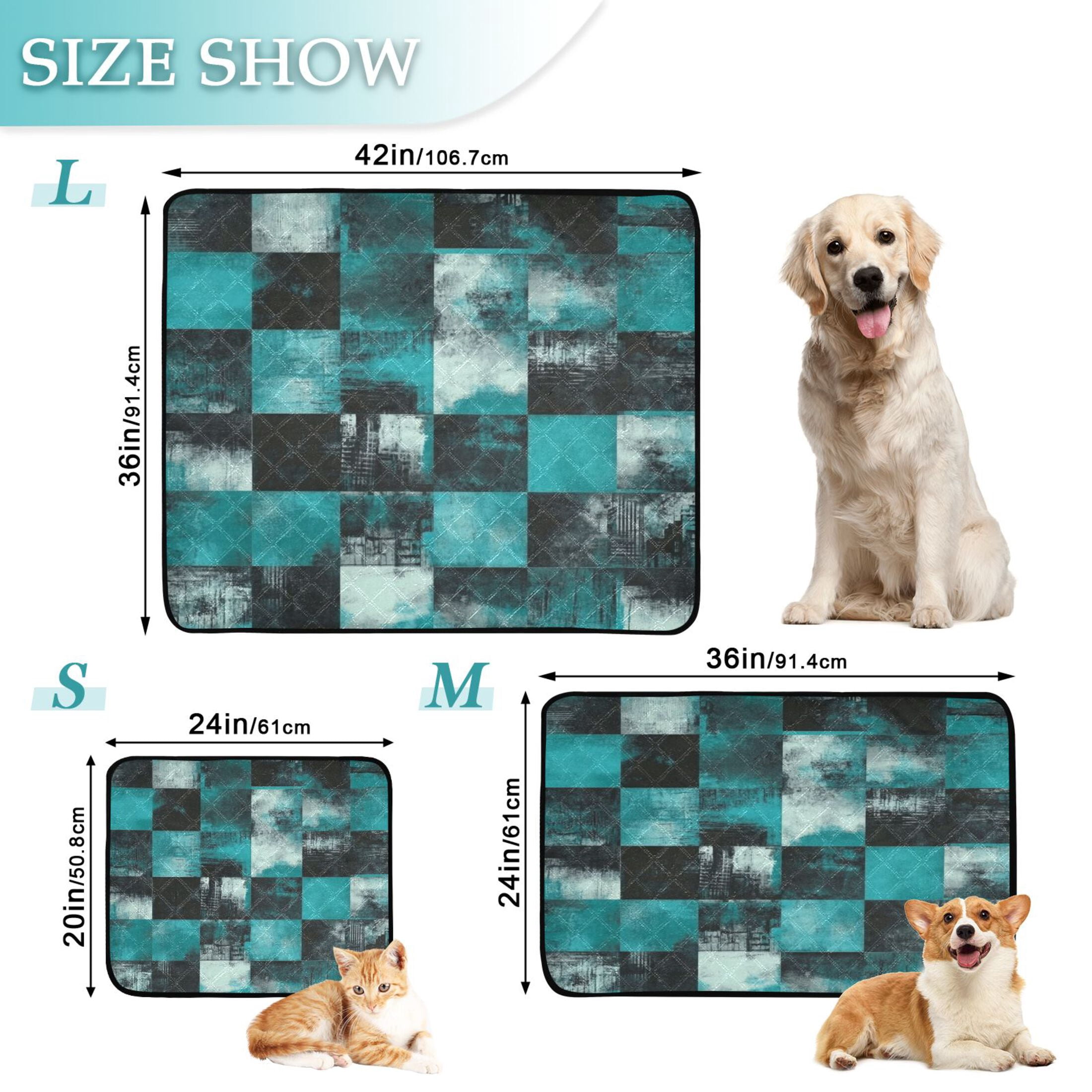 Washable Pet Pee Pads with Super Absorbent Reusable Training Pads for Dogs & Cats Teal and Black Squares