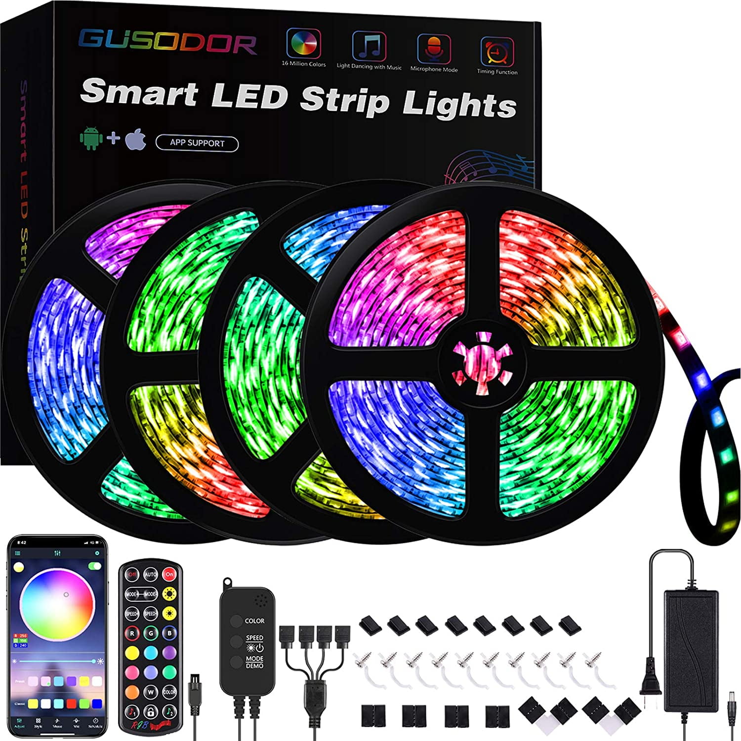 Gusodor Led Strip Lights 65.6 Feet Led Lights Music Sync Smart 