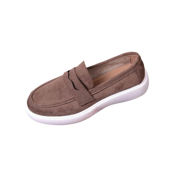 Xfvqtps Womens Loafers Flat Shoes Thick Chunky Sole Slip on Comfort Padded Insole Non Slip Sole Casual Shoes Brown