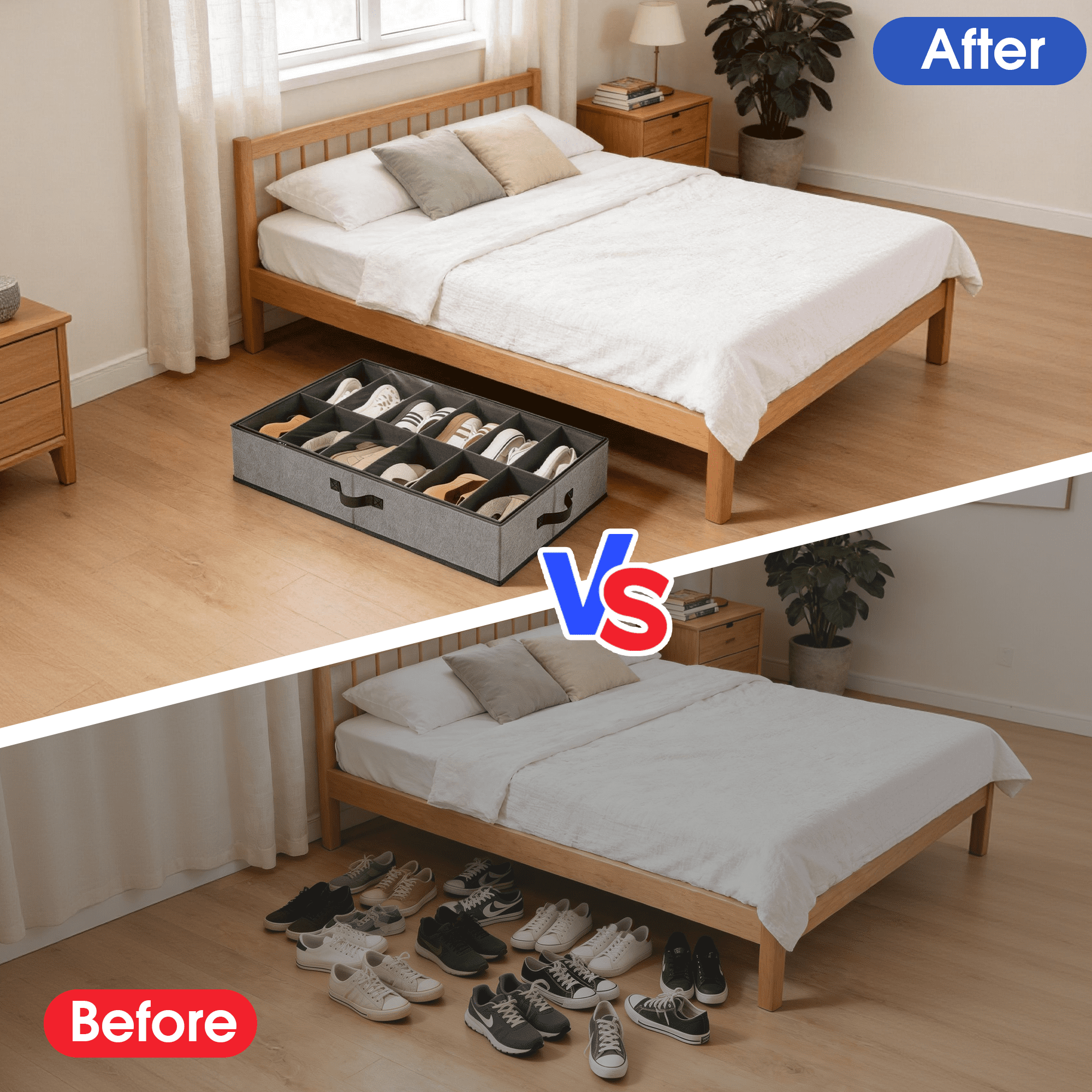 2 Pack Under Bed Shoe Storage Organizer, Fits 24 Pairs Shoe Organizer Underbed Storage for Closet, Foldable Shoe Storage Box with Clear Lid, Foldable Shoe Storage Box with Clear Lid