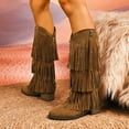 thumbnail image 4 of Roncen Women's Stylish High Shaft Fashion Boots - Round Toe Solid Color Wide Width Fall Winter Mid Heel Mid Calf Boots with Fringe Detail for Comfort and All-Day Wear, 4 of 8