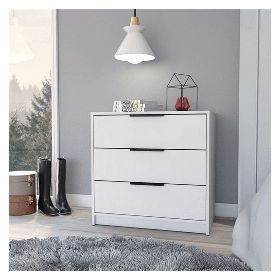 27" White Dresser with 3 Drawers, Bedroom Storage Cabinet with Superior Top